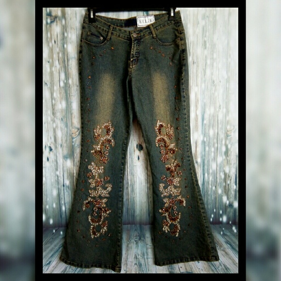Denim - Stone beaded flare jeans